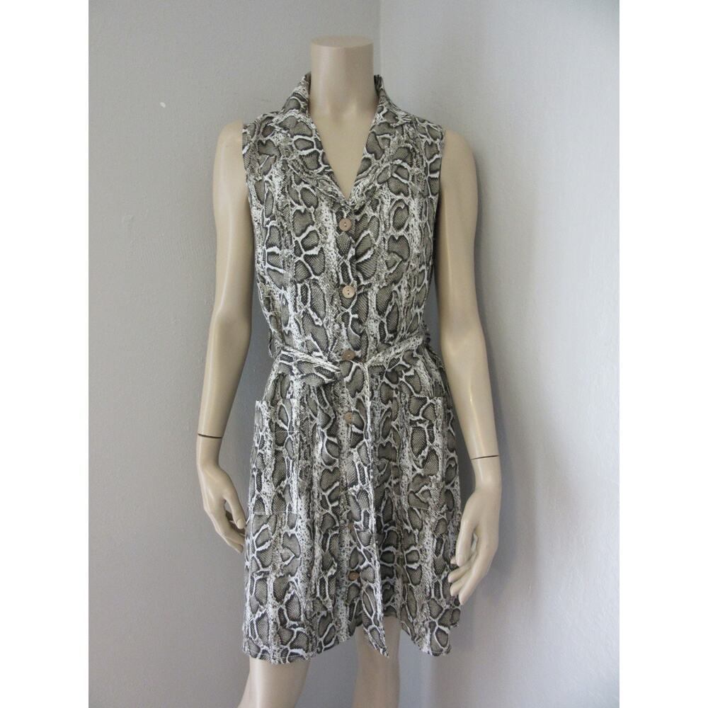 VANESSA ALEXANDRA Snake Pattern Vintage S Italy Sleeveless Button Dress BR61